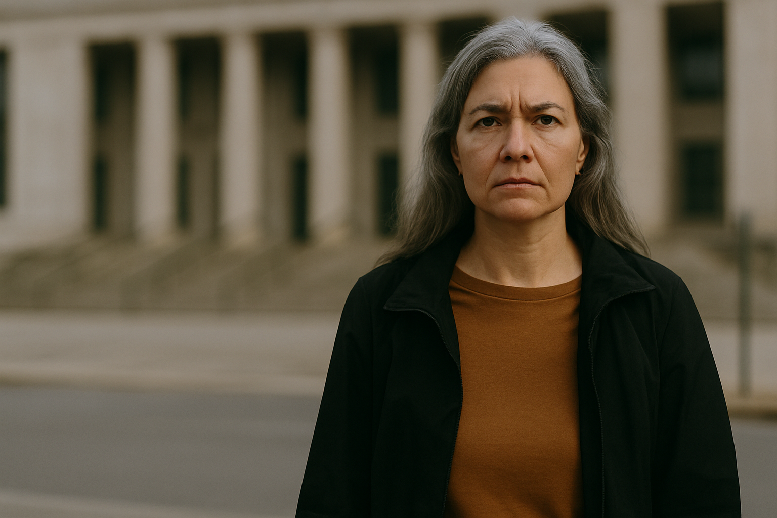 Woman standing outside courthouse